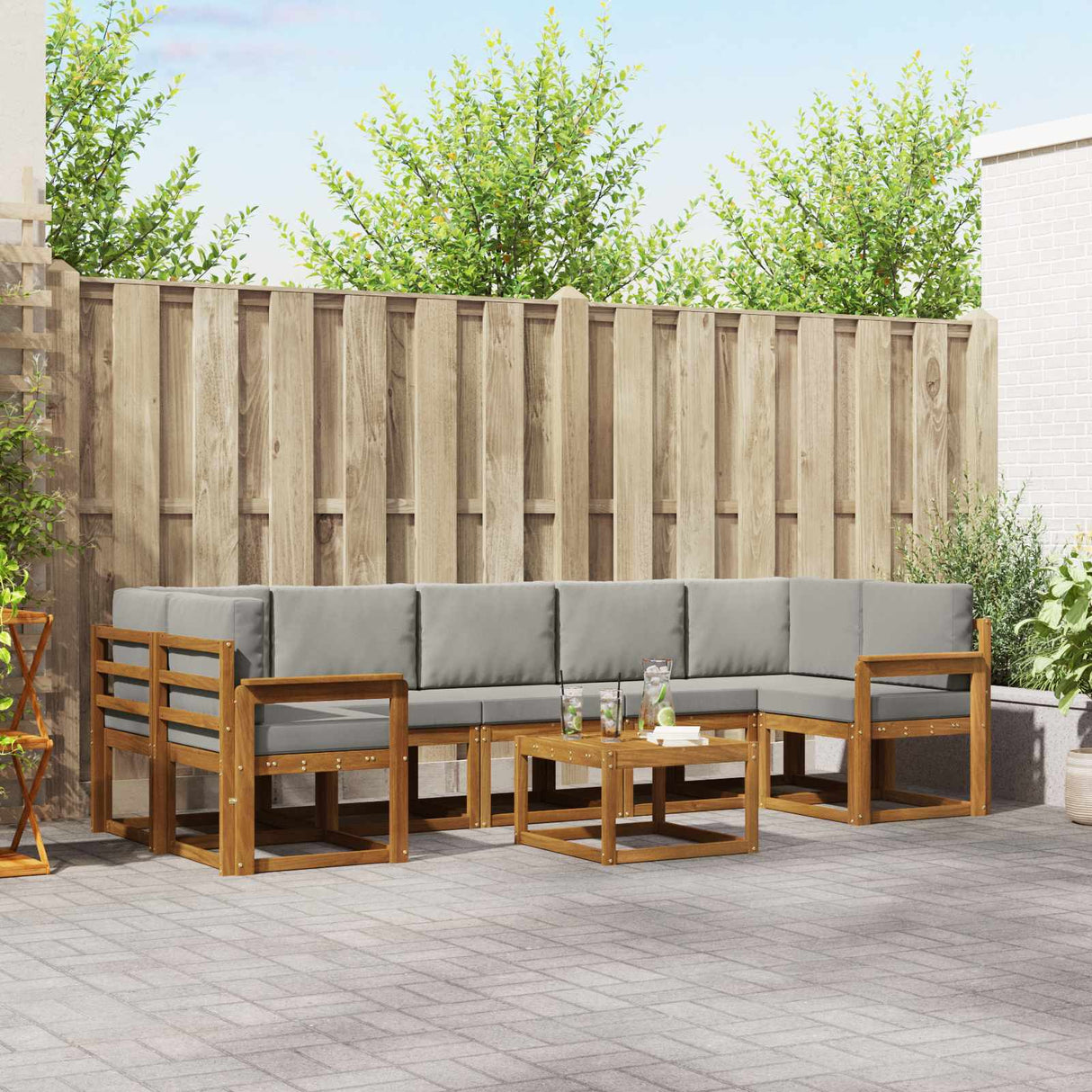 vidaXL Buiten bank set met kussen 8 pcs Natuurlijk en Crème