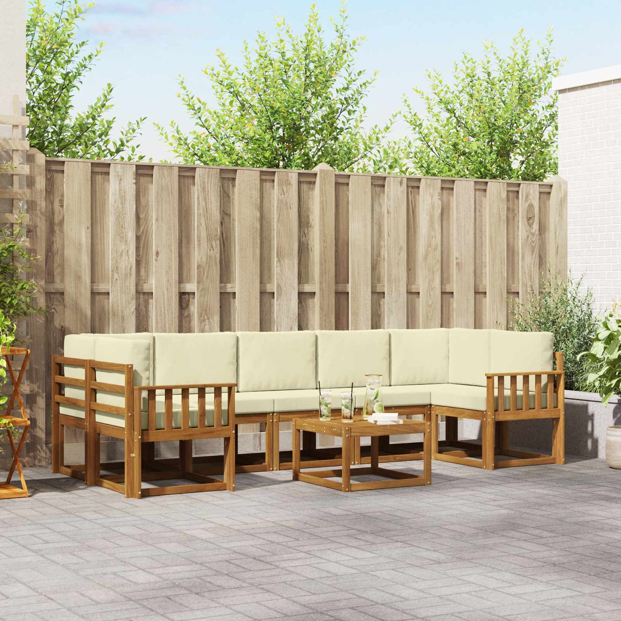 vidaXL Buiten bank set met kussen 8 pcs Natuurlijk en Crème