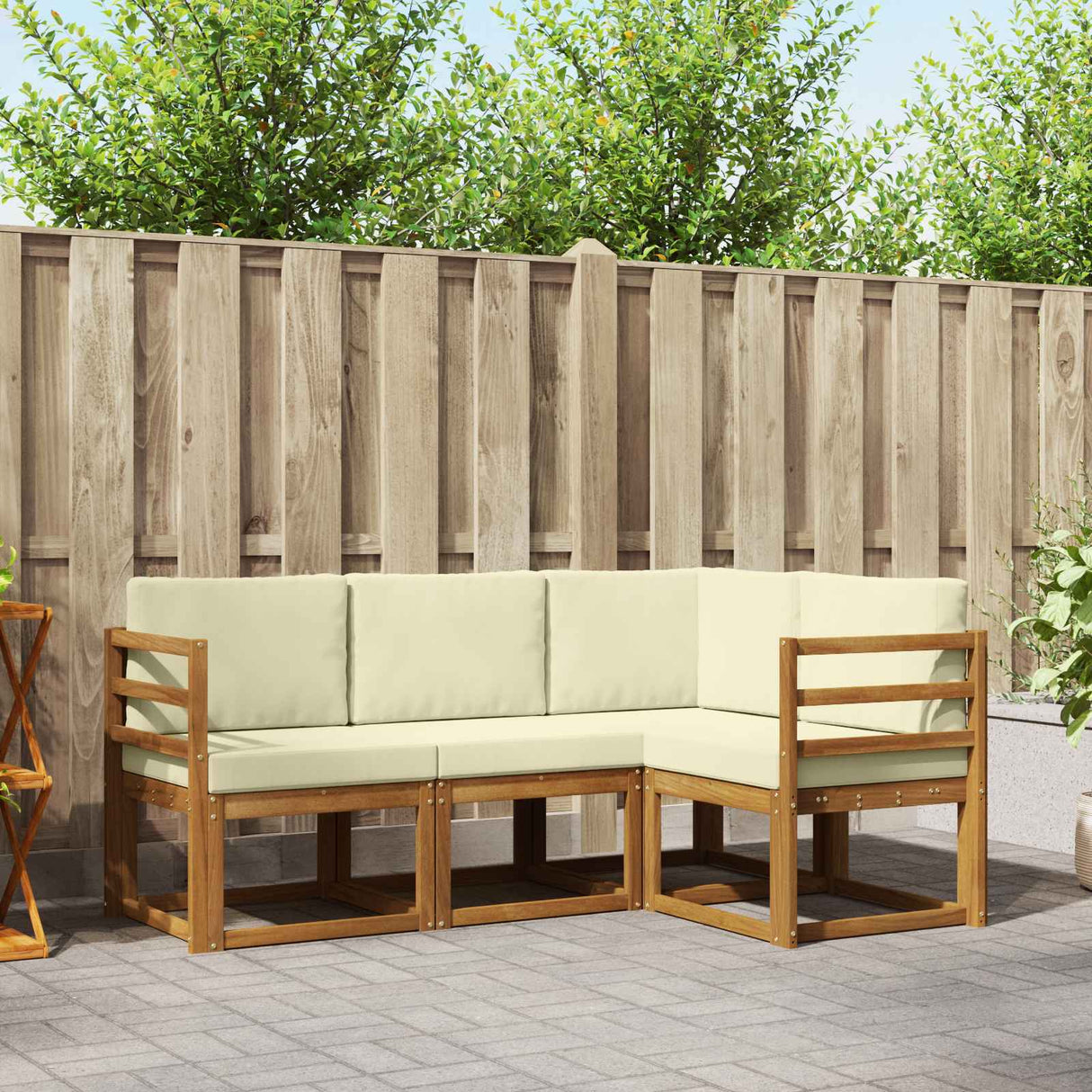 vidaXL Buiten bank set met kussen 4 pcs Natuurlijk en Crème