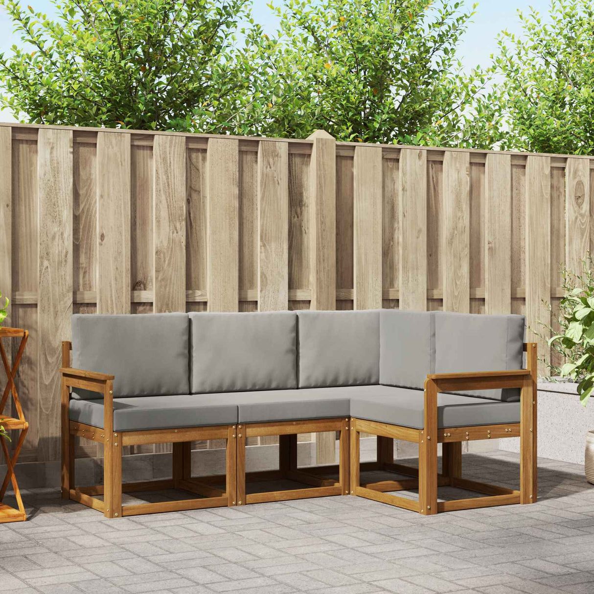 vidaXL Buiten bank set met kussen 4 pcs Natuurlijk en Crème