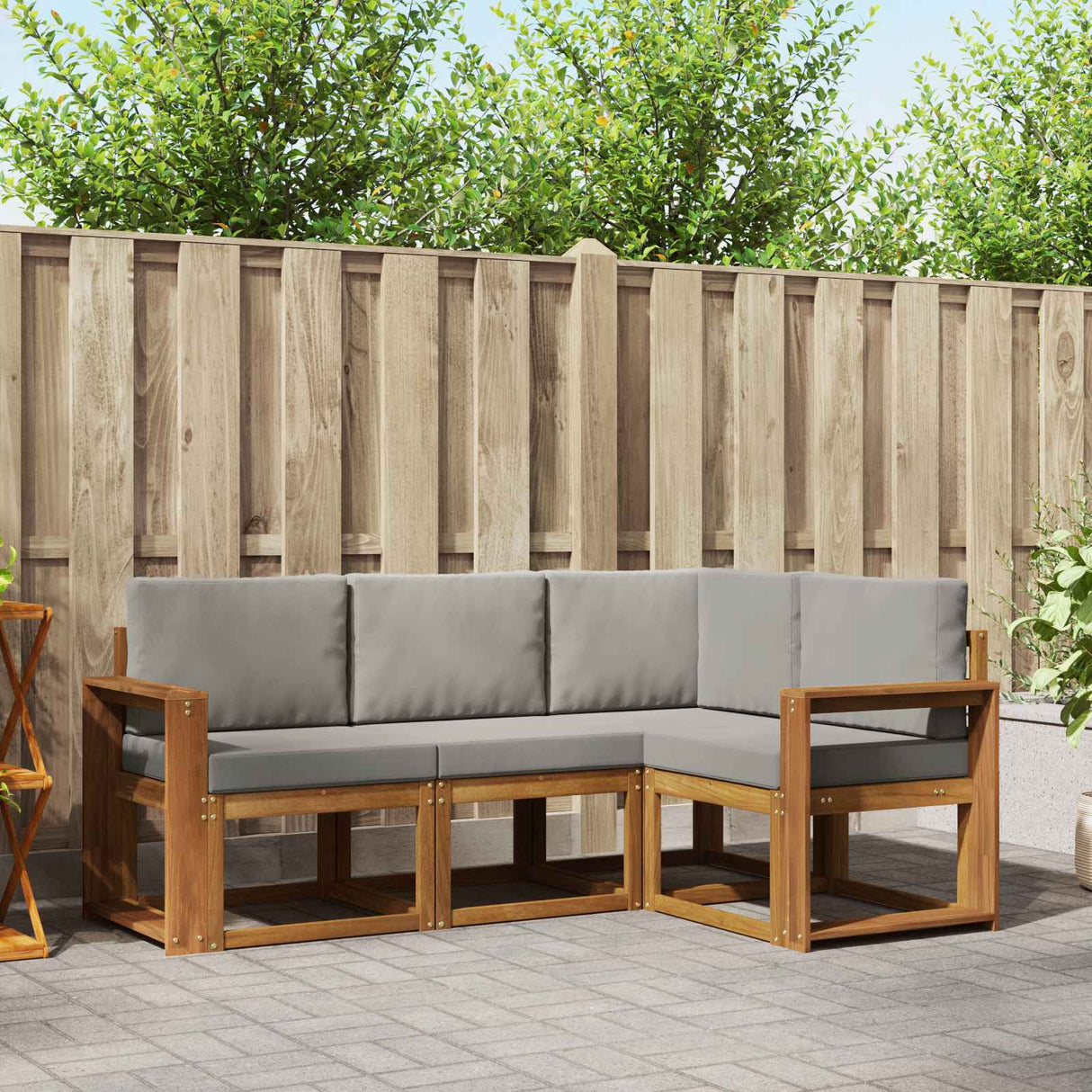 vidaXL Buiten bank set met kussen 4 pcs Natuurlijk en Crème