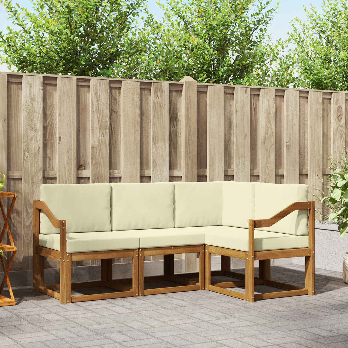 vidaXL Buiten bank set met kussen 4 pcs Natuurlijk en Crème
