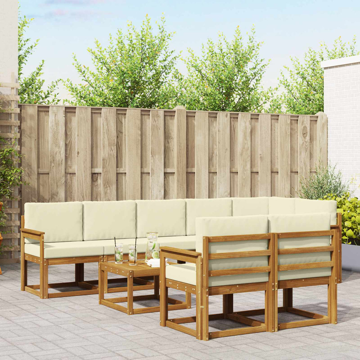 vidaXL Buiten bank set 9 pcs Naturel Massief Acacia Hout