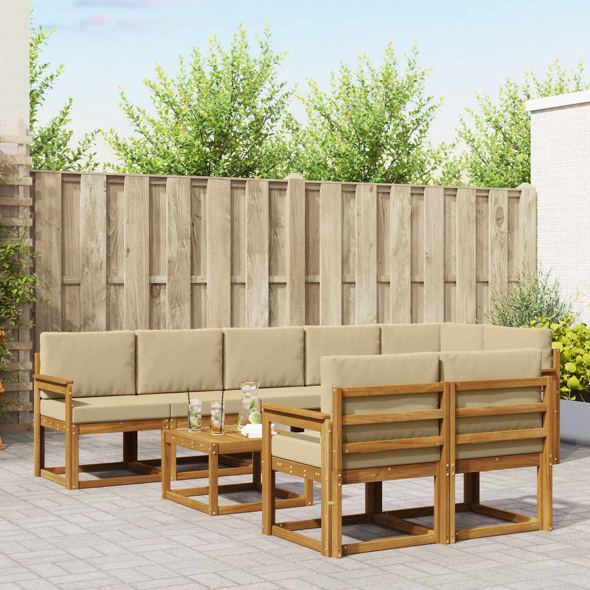 vidaXL Buiten bank set 9 pcs Naturel Massief Acacia Hout