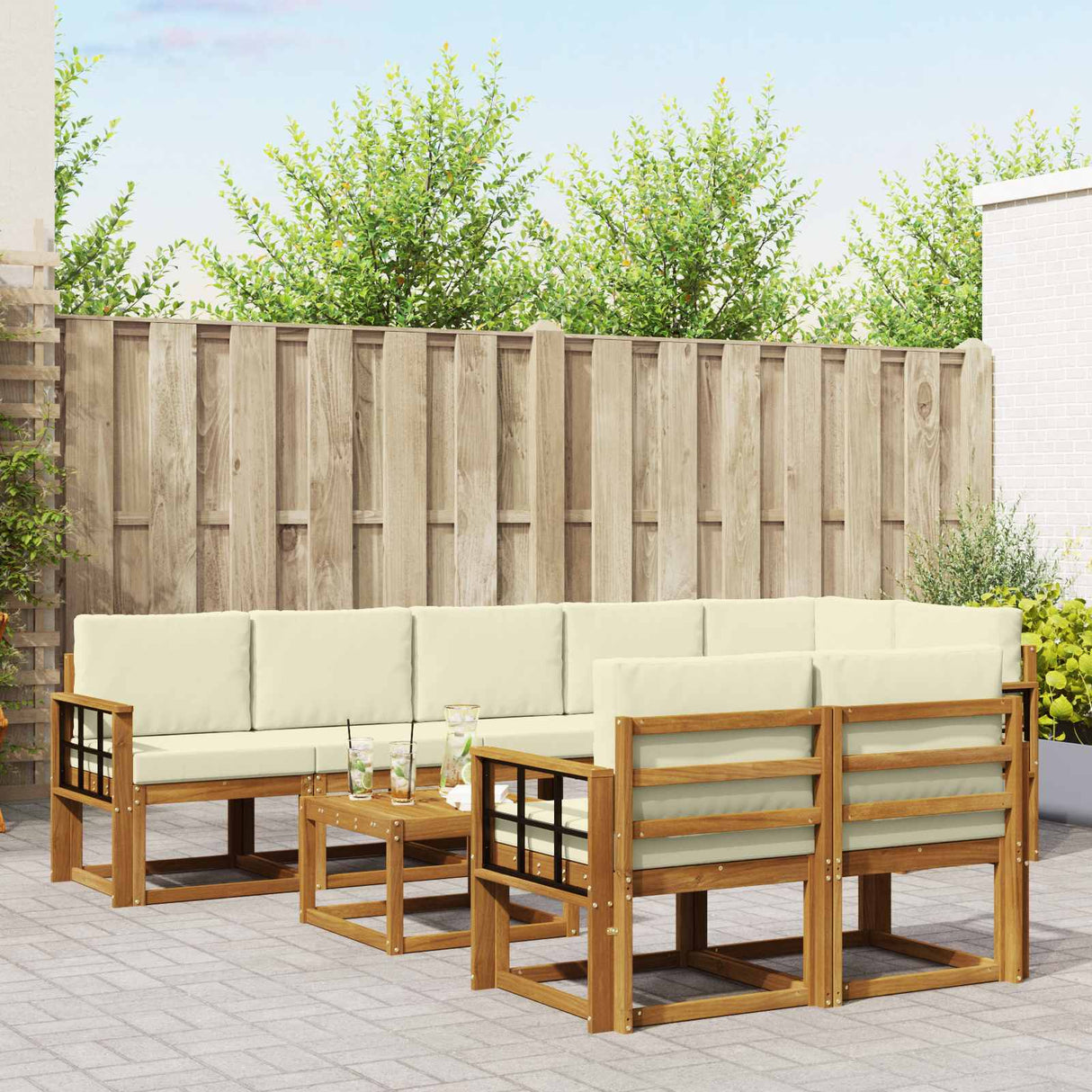 vidaXL Buiten bank set 9 pcs Naturel Massief Acacia Hout