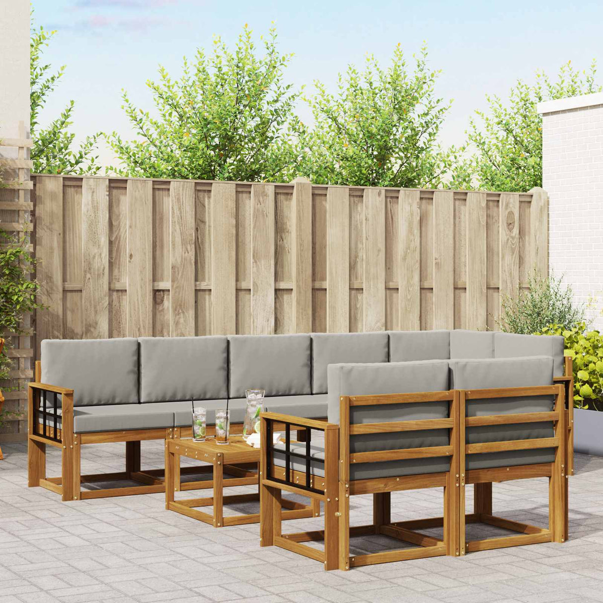 vidaXL Buiten bank set 9 pcs Naturel Massief Acacia Hout