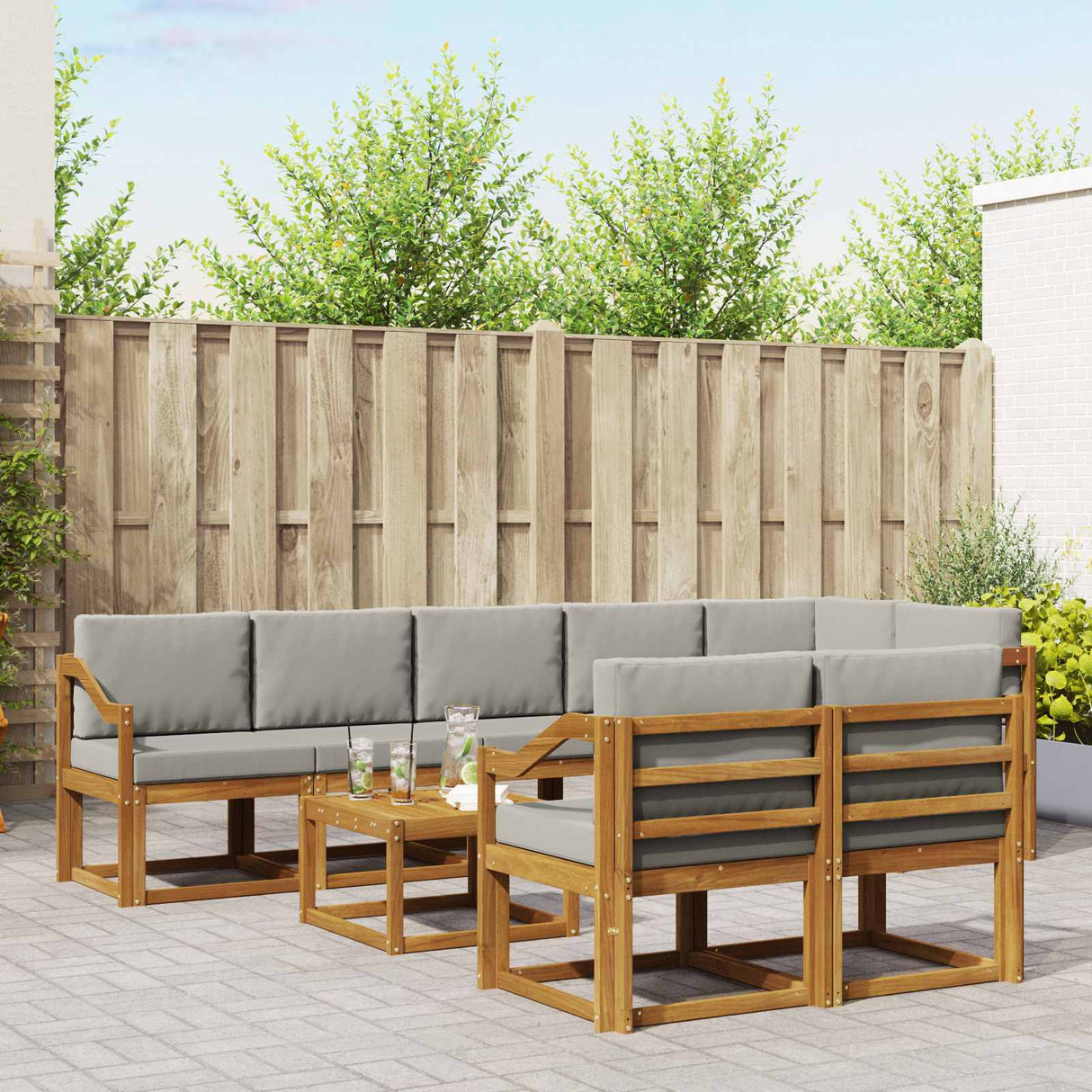 vidaXL Buiten bank set 9 pcs Naturel Massief Acacia Hout