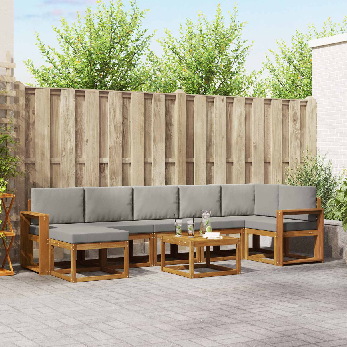 vidaXL Outdoor Bench Set 8 pcs Natural Solid Acacia Wood