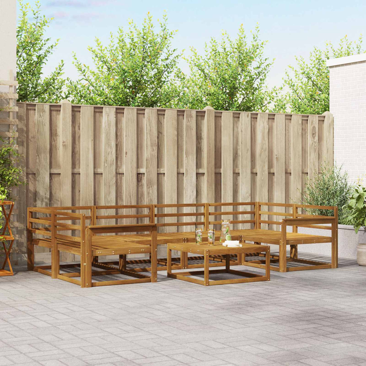 vidaXL Ensemble de 7 bancs de jardin en bois d'acacia massif Naturel