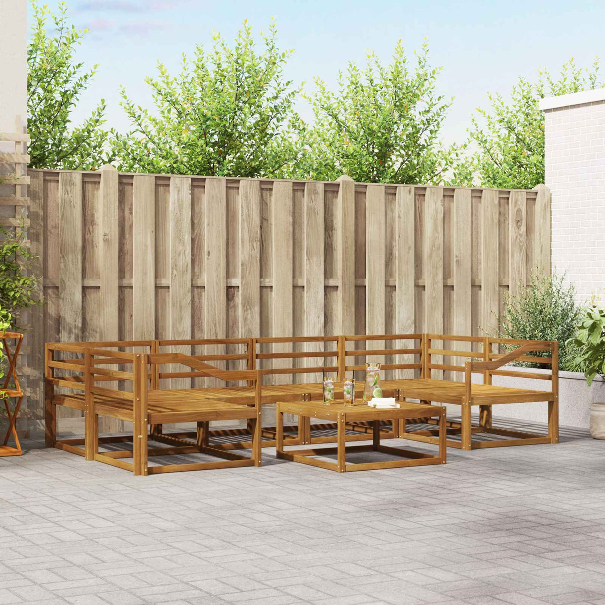 vidaXL Ensemble de 7 bancs de jardin en bois d'acacia massif Naturel