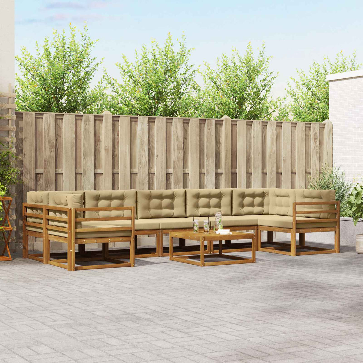 vidaXL Outdoor sofa set 8 pcs Natural Solid Acacia Wood