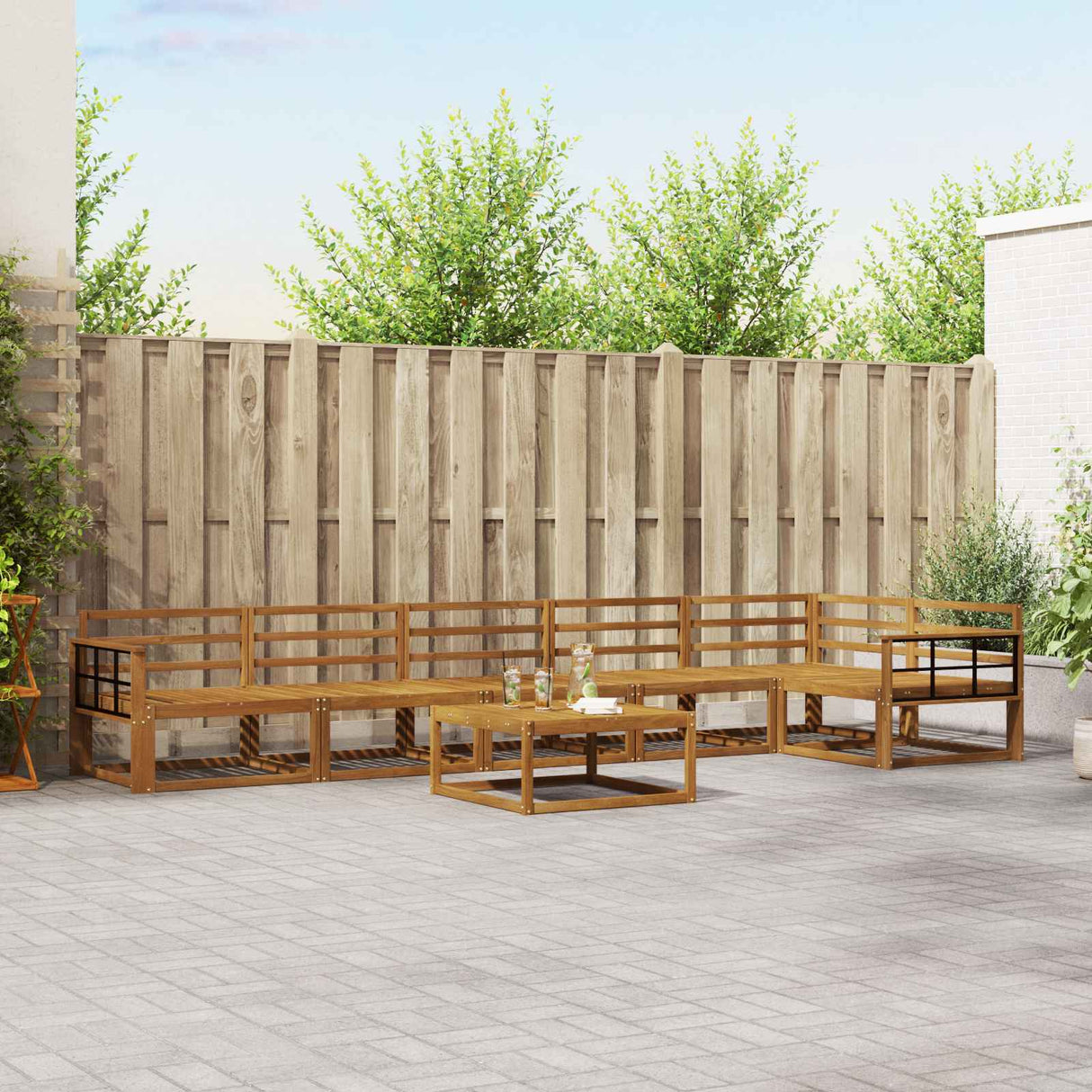 vidaXL Buiten bank set 7 pcs Naturel Massief Acacia Hout