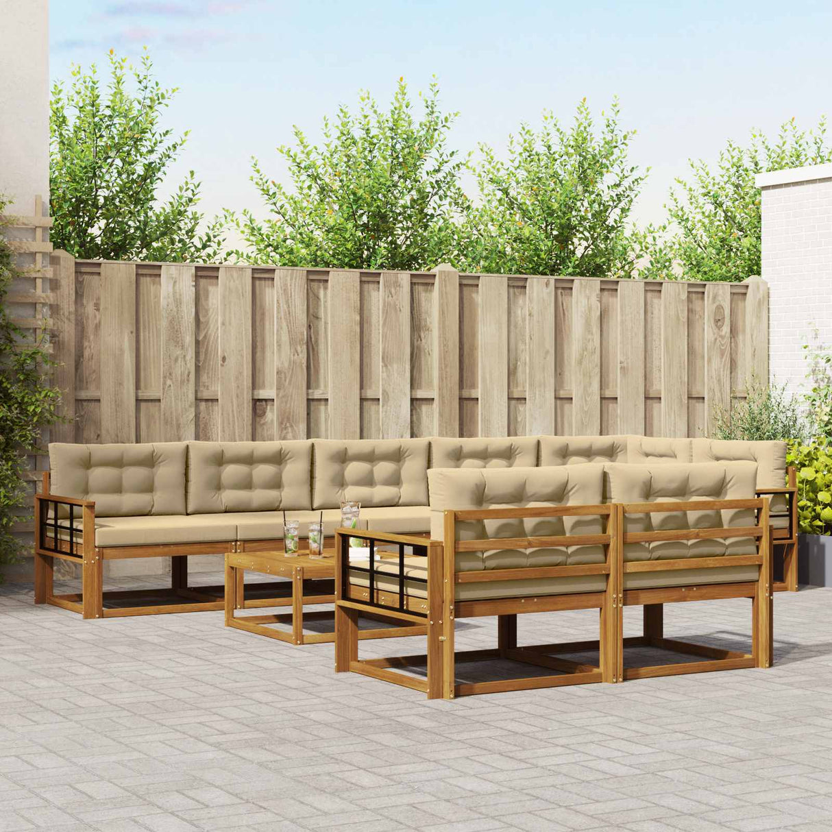 vidaXL Buiten bank set 9 pcs Naturel Massief Acacia Hout