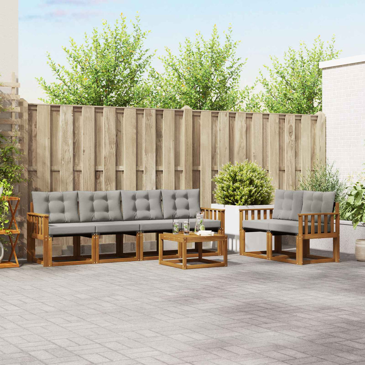 vidaXL Buiten bank set met kussen 7 pcs Natuurlijk en Crème