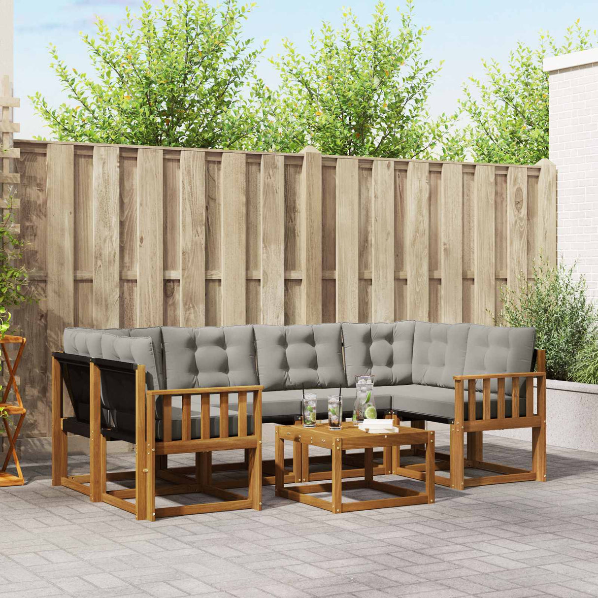 vidaXL Buiten bank set met kussen 7 pcs Natuurlijk en Crème