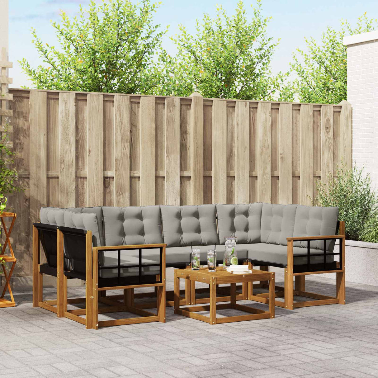 vidaXL Buiten bank set met kussen 7 pcs Natuurlijk en Crème