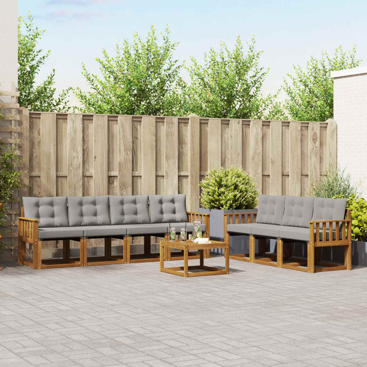 vidaXL Buiten bank set met kussen 8 pcs Natuurlijk en Crème