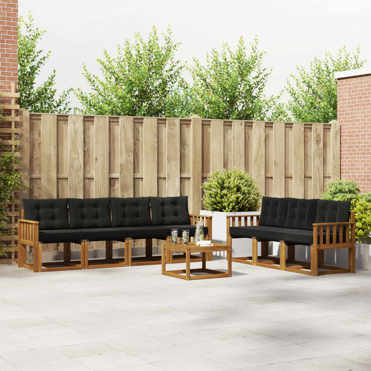 vidaXL Buiten bank set met kussen 8 pcs Natuurlijk en Crème