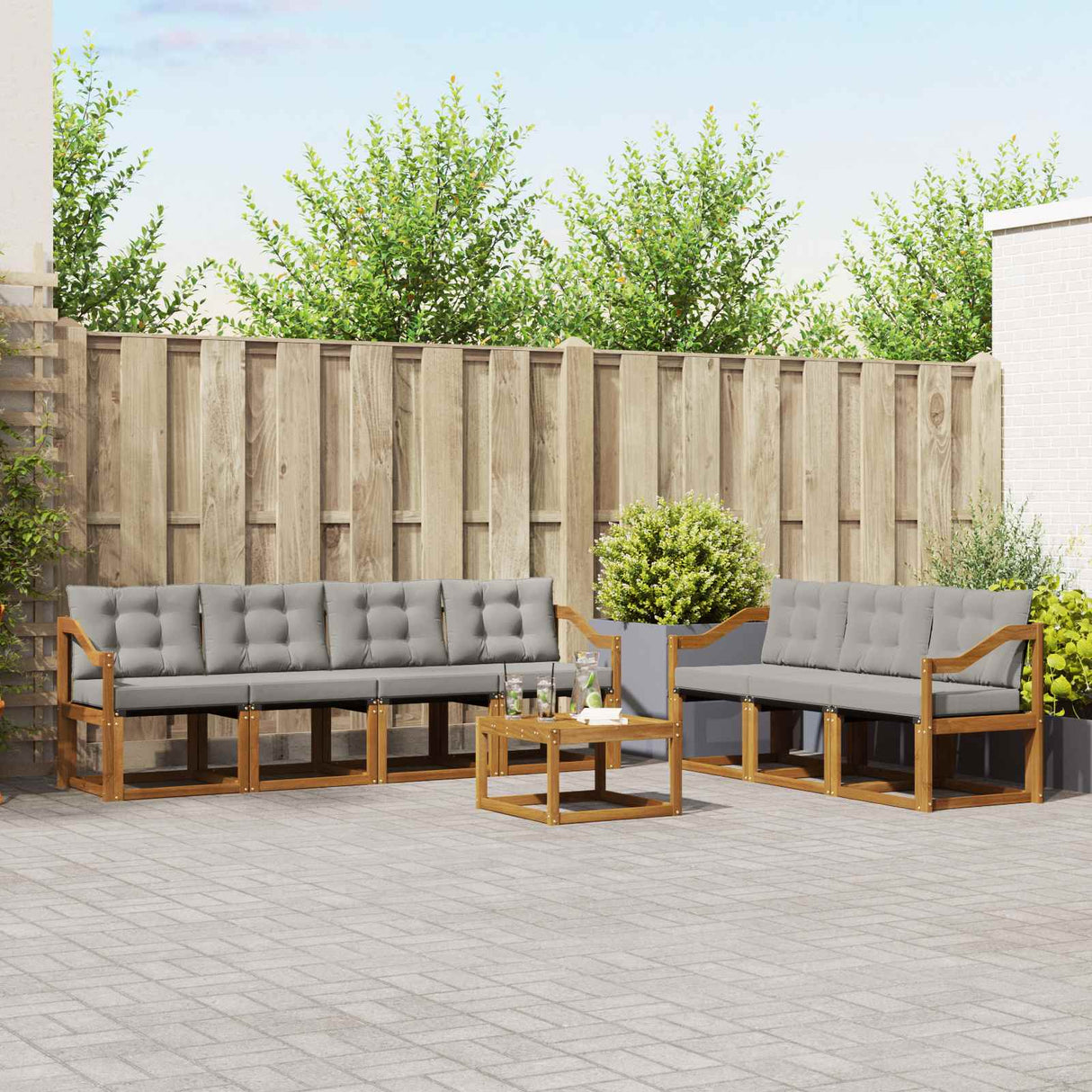 vidaXL Buiten bank set met kussen 8 pcs Natuurlijk en Crème