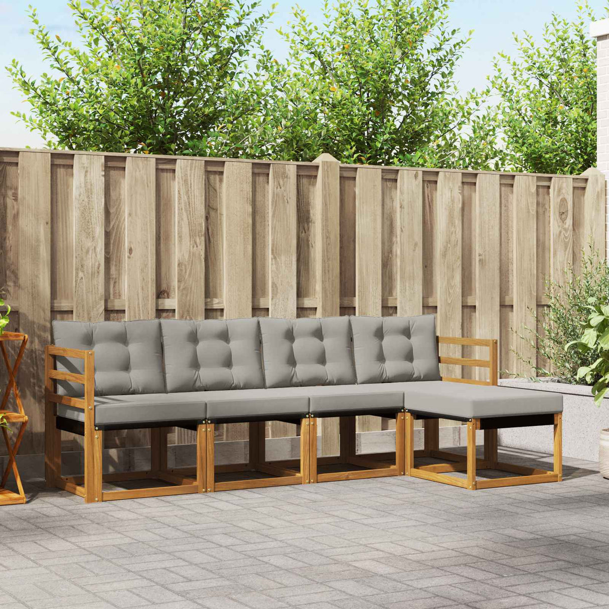 vidaXL Buiten bank set met kussen 5 pcs Natuurlijk en Crème