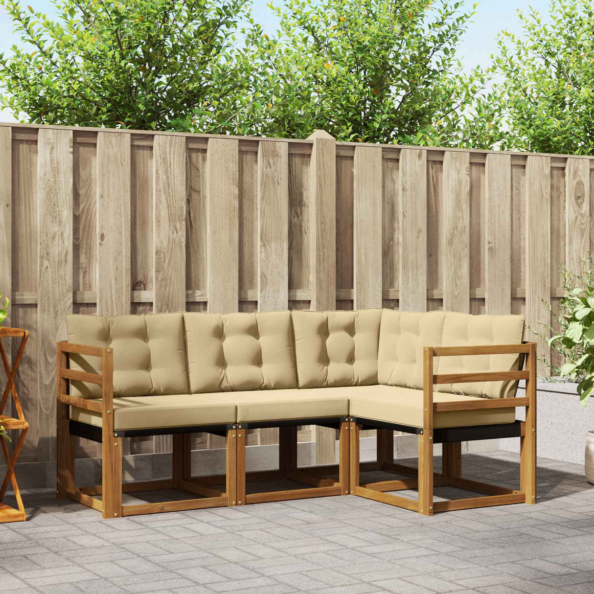 vidaXL Buiten bank set met kussen 4 pcs Natuurlijk en Crème