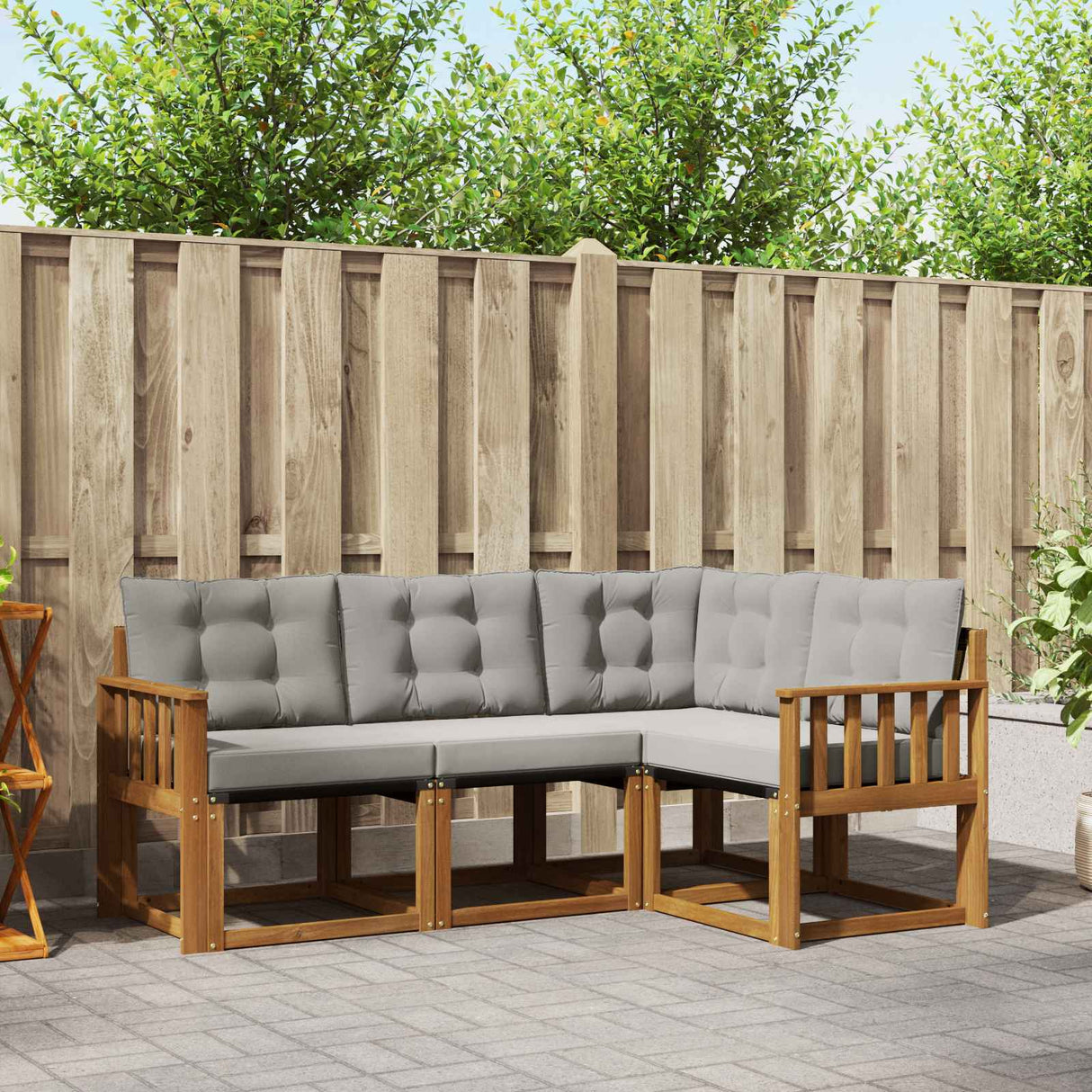 vidaXL Buiten bank set met kussen 4 pcs Natuurlijk en Crème