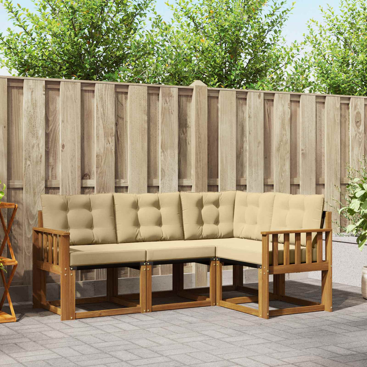 vidaXL Buiten bank set met kussen 4 pcs Natuurlijk en Crème