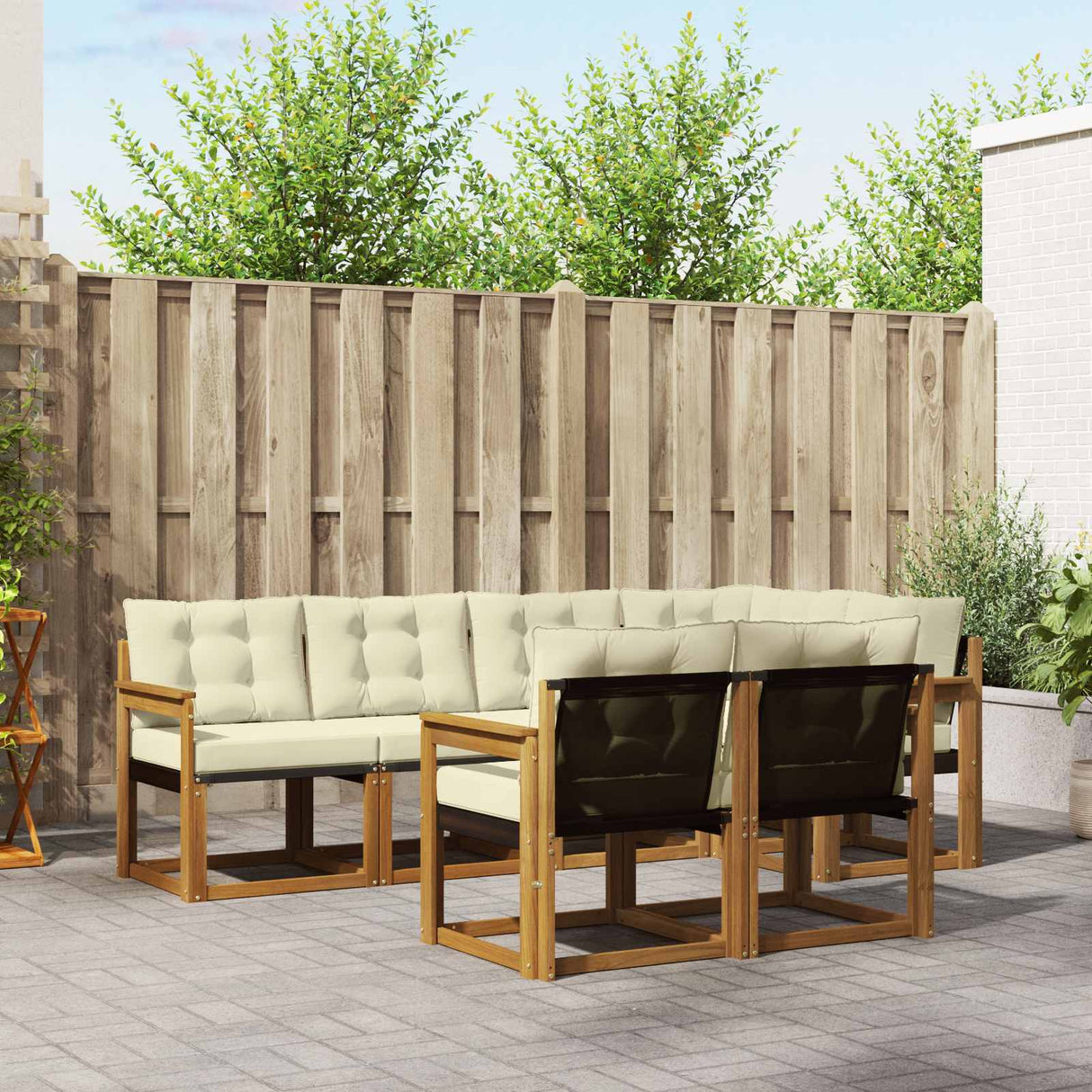 vidaXL Buiten bank set met kussen 7 pcs Natuurlijk en Crème
