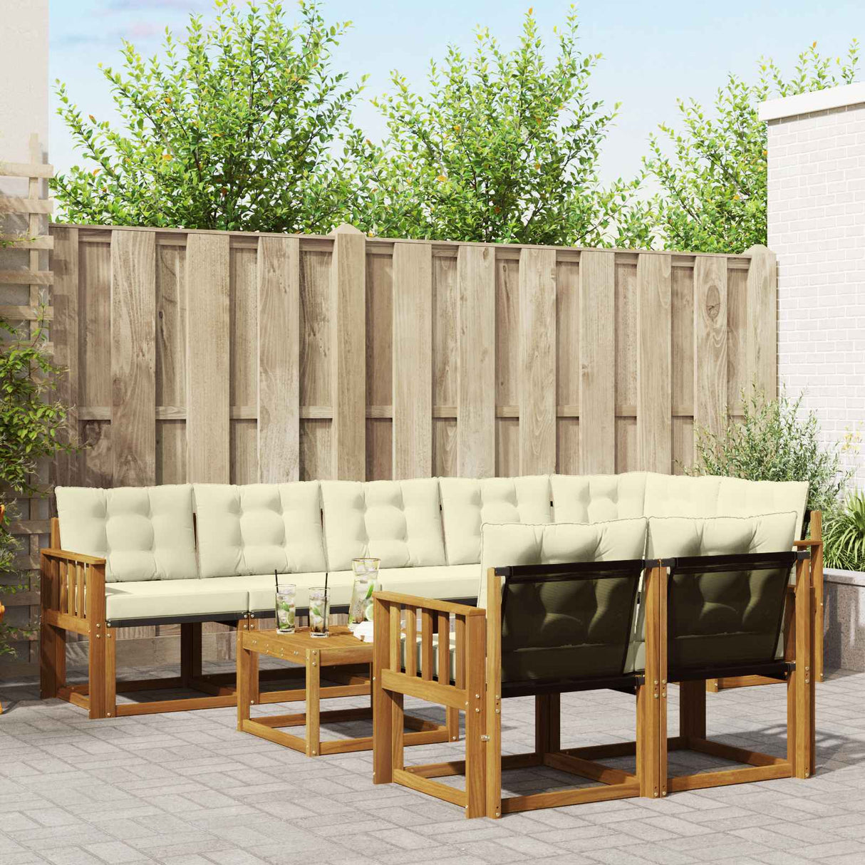 vidaXL Buiten bank set met kussen 9 pcs Natuurlijk en Crème