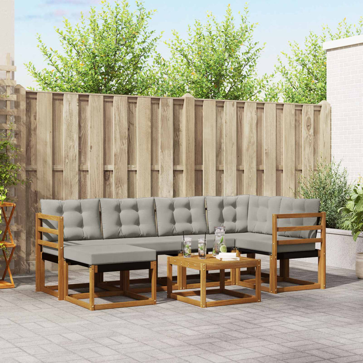 vidaXL Buiten bank set met kussen 7 pcs Natuurlijk en Crème