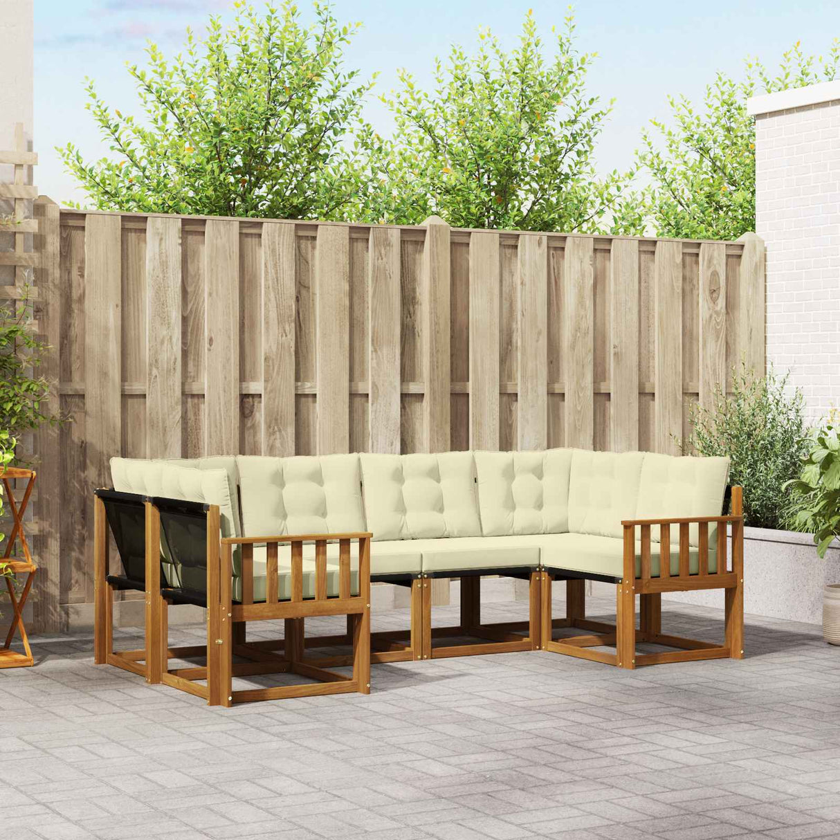 vidaXL Buiten bank set met kussen 6 pcs Natuurlijk en Crème