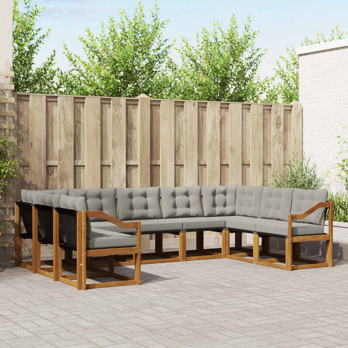 vidaXL Buiten bank set 9 pcs Natuurlijk en Crème Massief Acacia Hout
