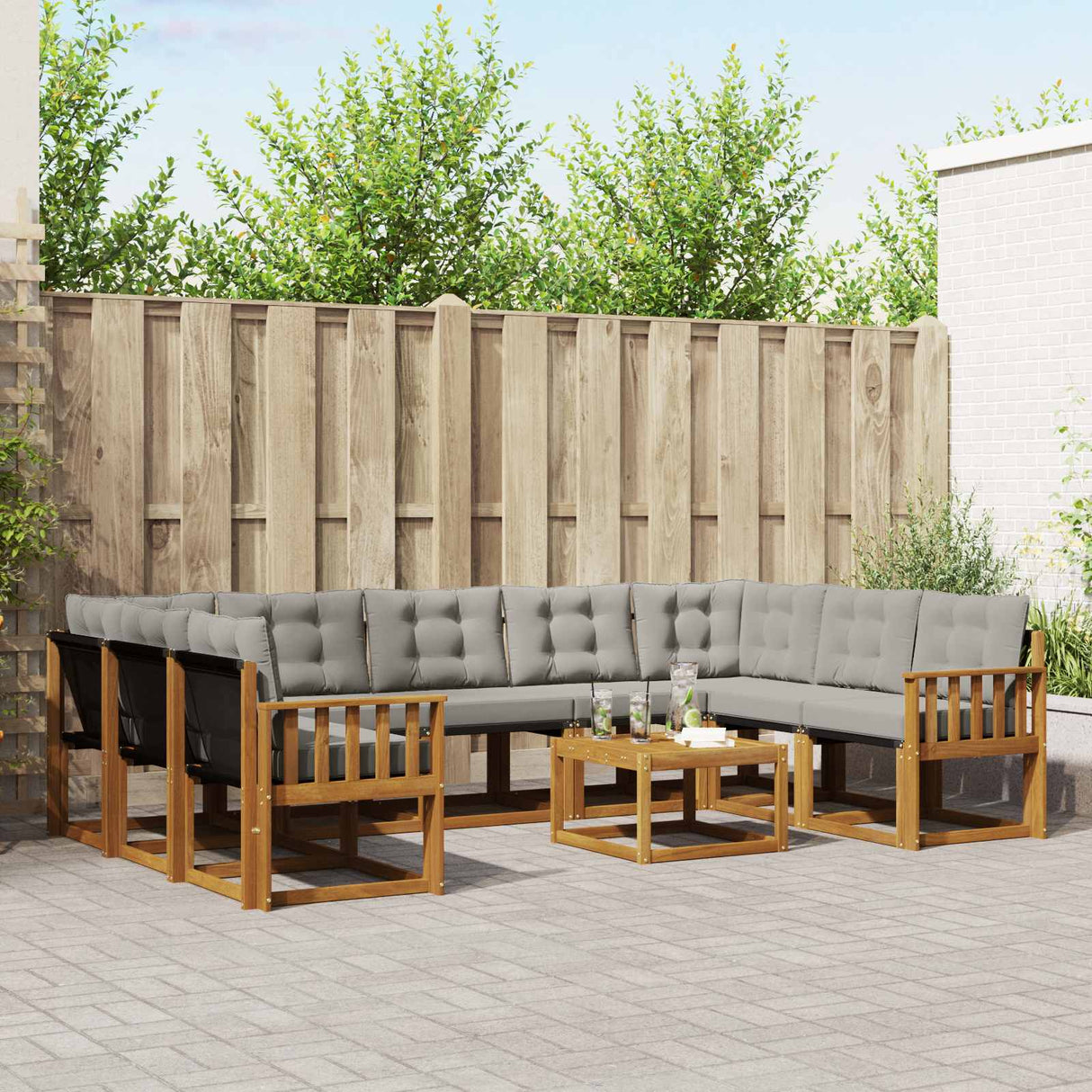vidaXL Outdoor Sofa Set 10 pcs Natural and Cream Solid Acacia Wood