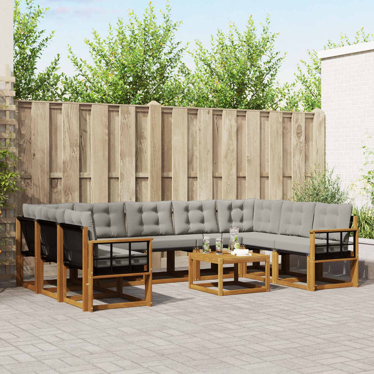 vidaXL Outdoor Sofa Set 10 pcs Natural and Cream Solid Acacia Wood