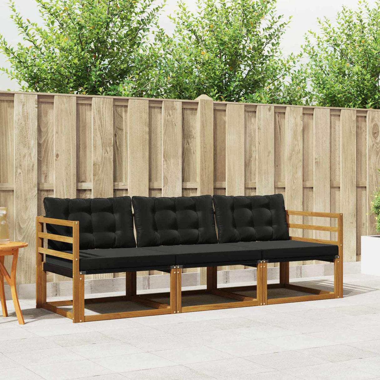 vidaXL Buiten bank set met kussen 3 pcs Natuurlijk en Crème