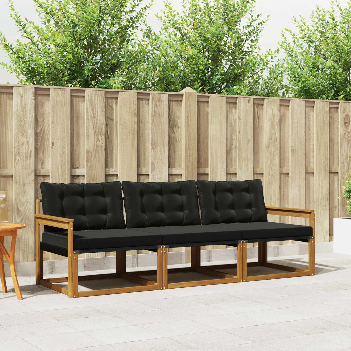 vidaXL Buiten bank set met kussen 3 pcs Natuurlijk en Crème