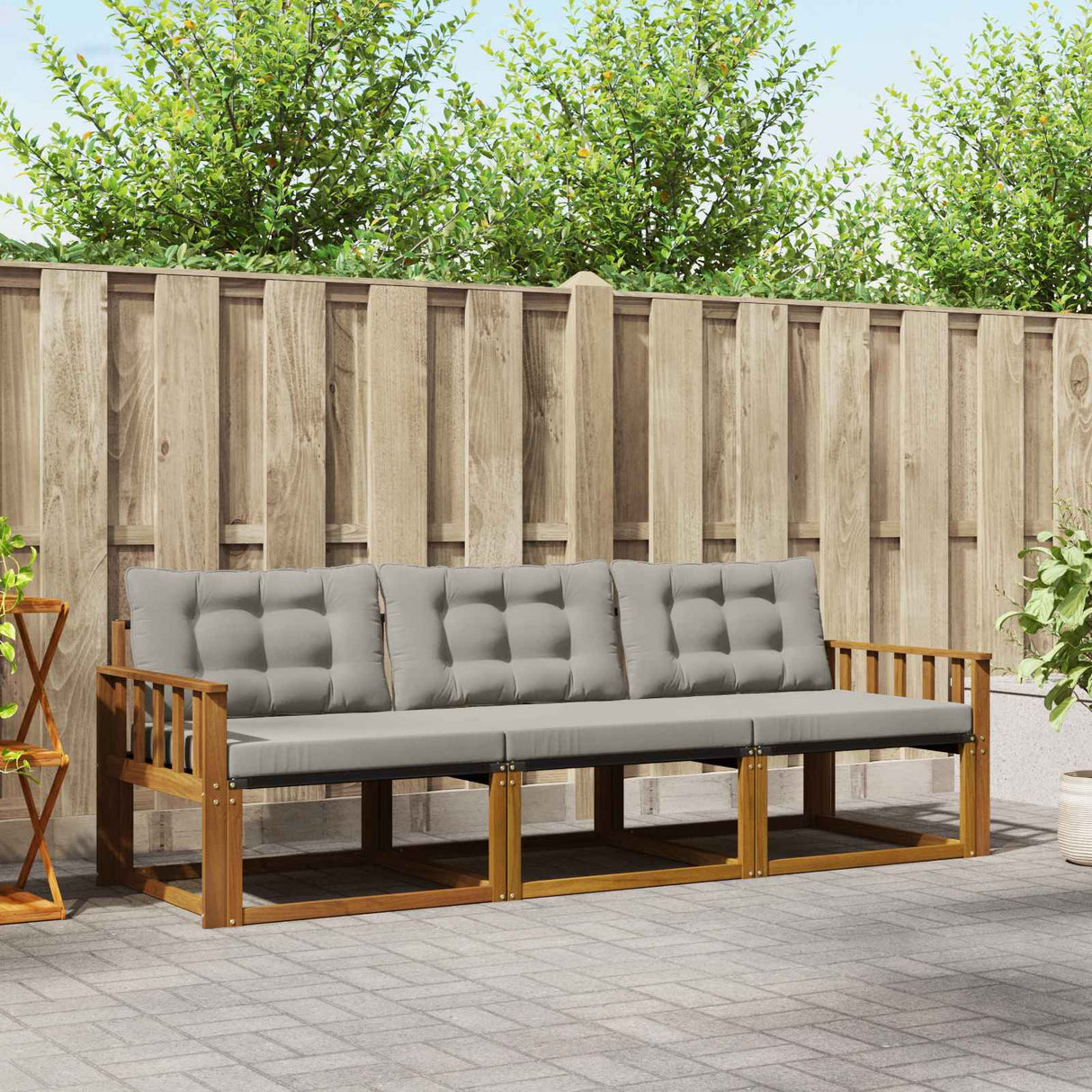 vidaXL Buiten bank set met kussen 3 pcs Natuurlijk en Crème