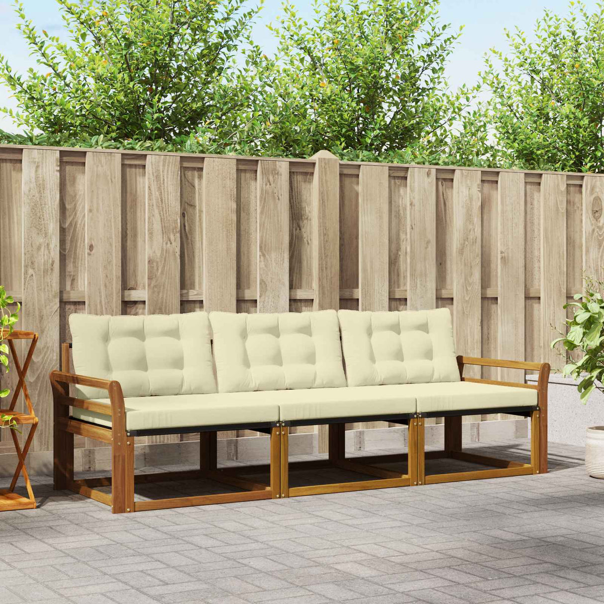 vidaXL Buiten bank set met kussen 3 pcs Natuurlijk en Crème
