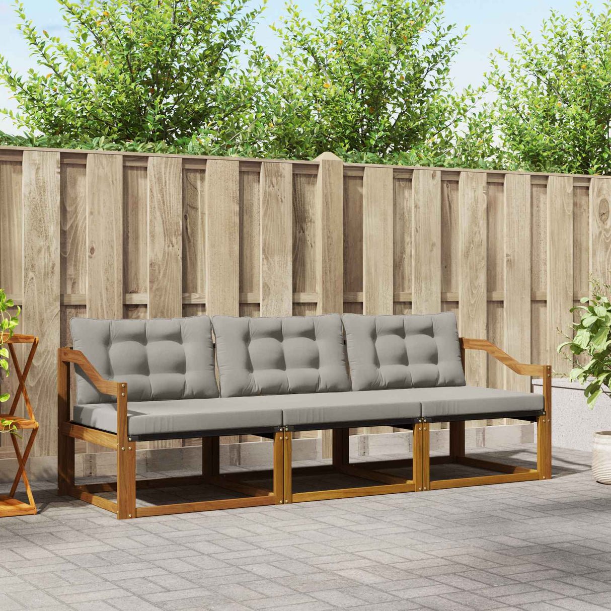 vidaXL Buiten bank set met kussen 3 pcs Natuurlijk en Crème