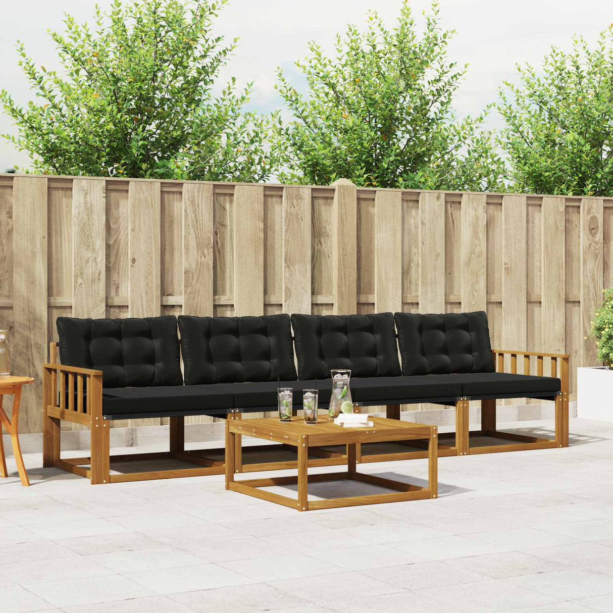 vidaXL Buiten bank set met kussen 5 pcs Natuurlijk en Crème