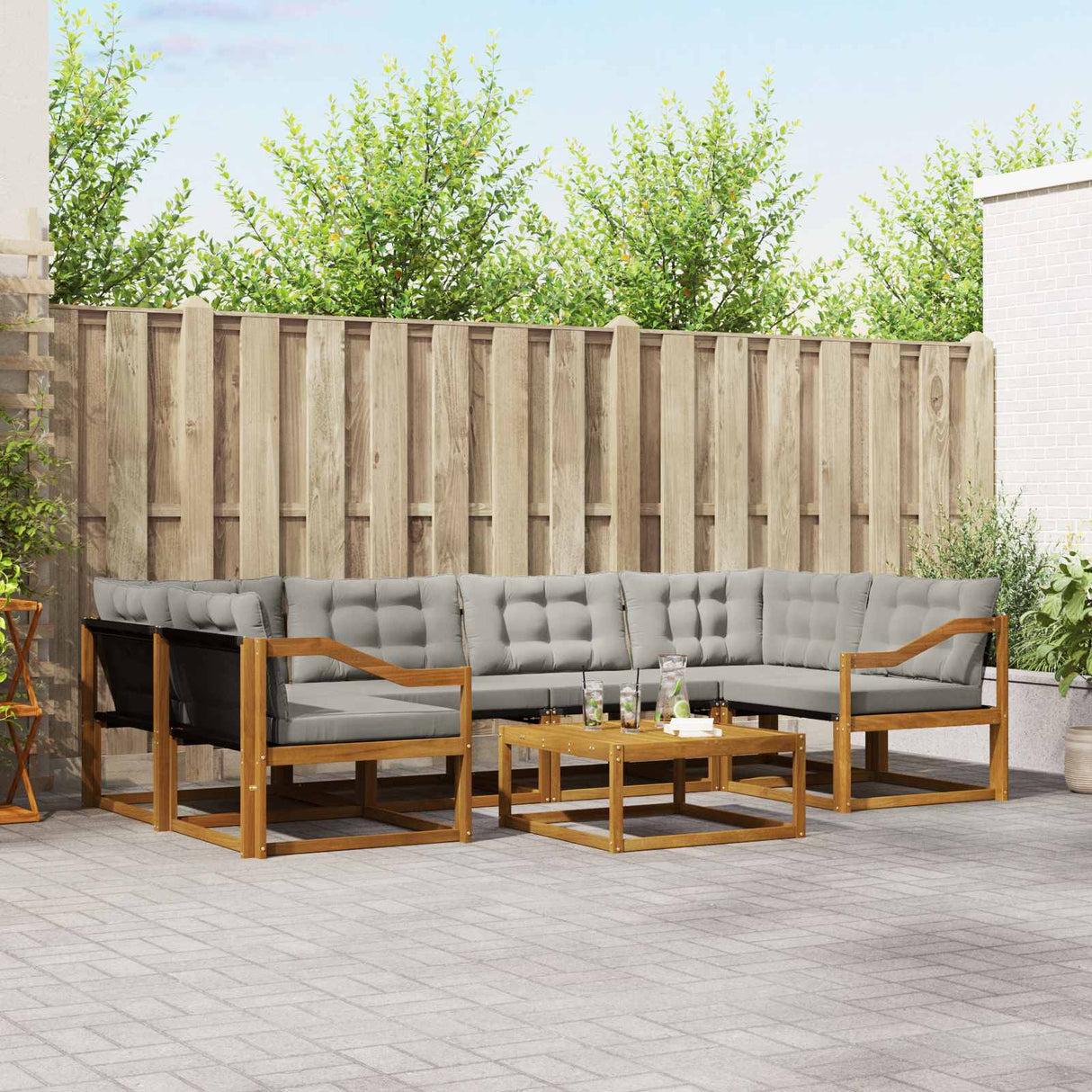 vidaXL Buiten bank set met kussen 7 pcs Natuurlijk en Crème