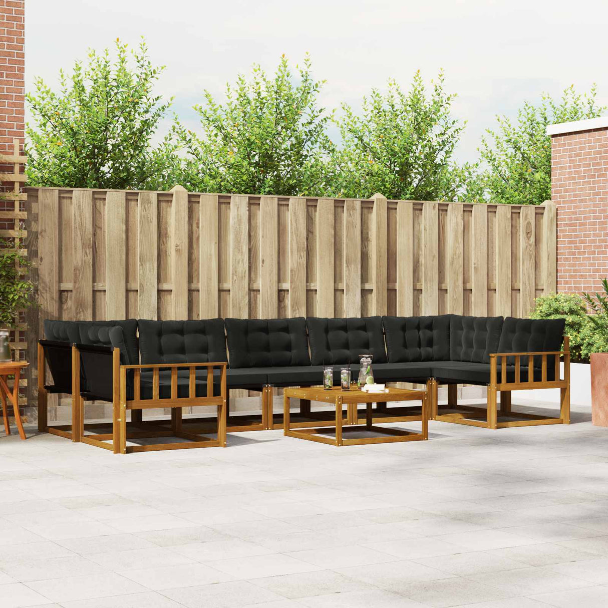 vidaXL Buiten bank set met kussen 8 pcs Natuurlijk en Crème