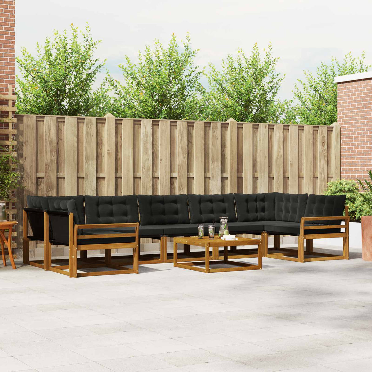 vidaXL Buiten bank set met kussen 8 pcs Natuurlijk en Crème