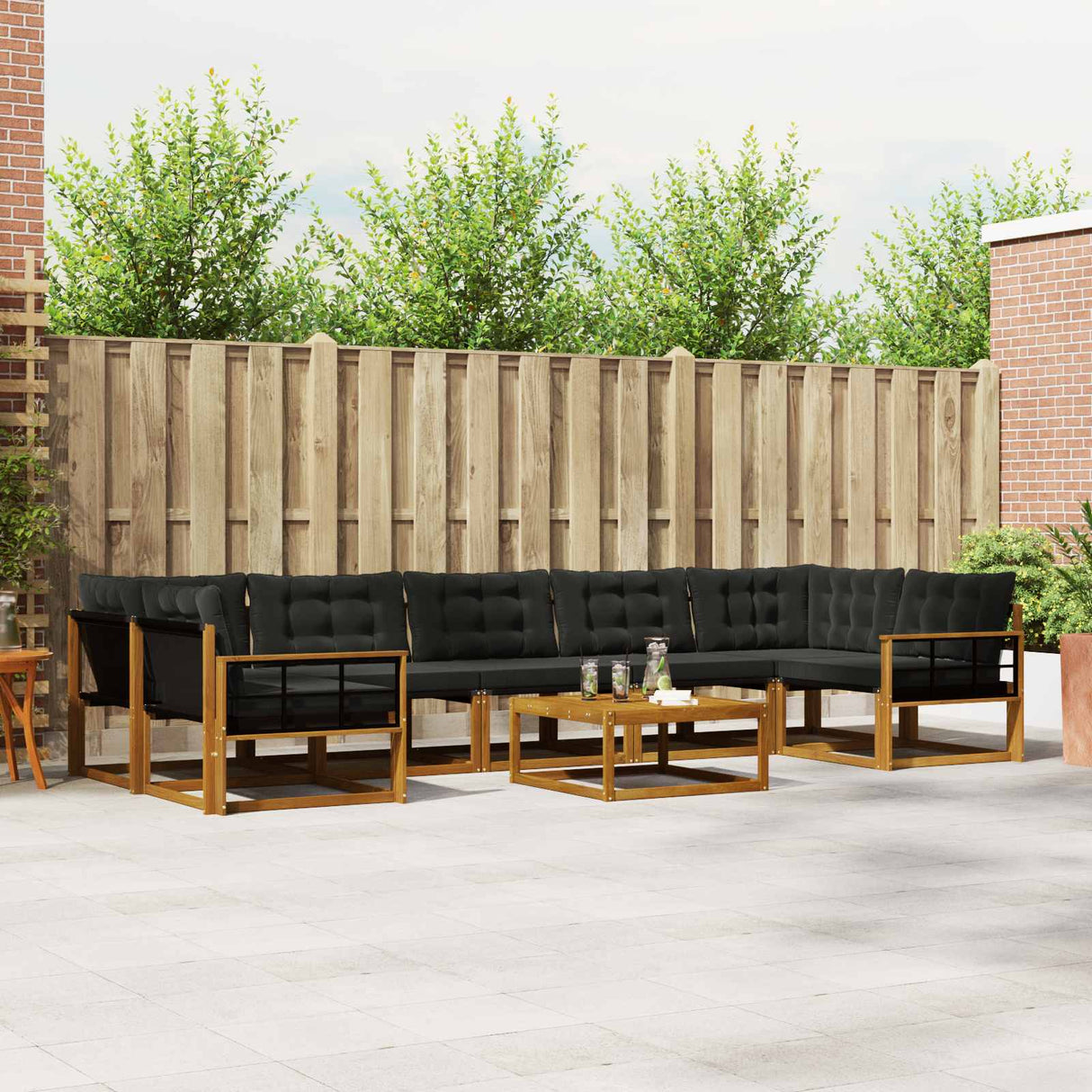 vidaXL Buiten bank set met kussen 8 pcs Natuurlijk en Crème