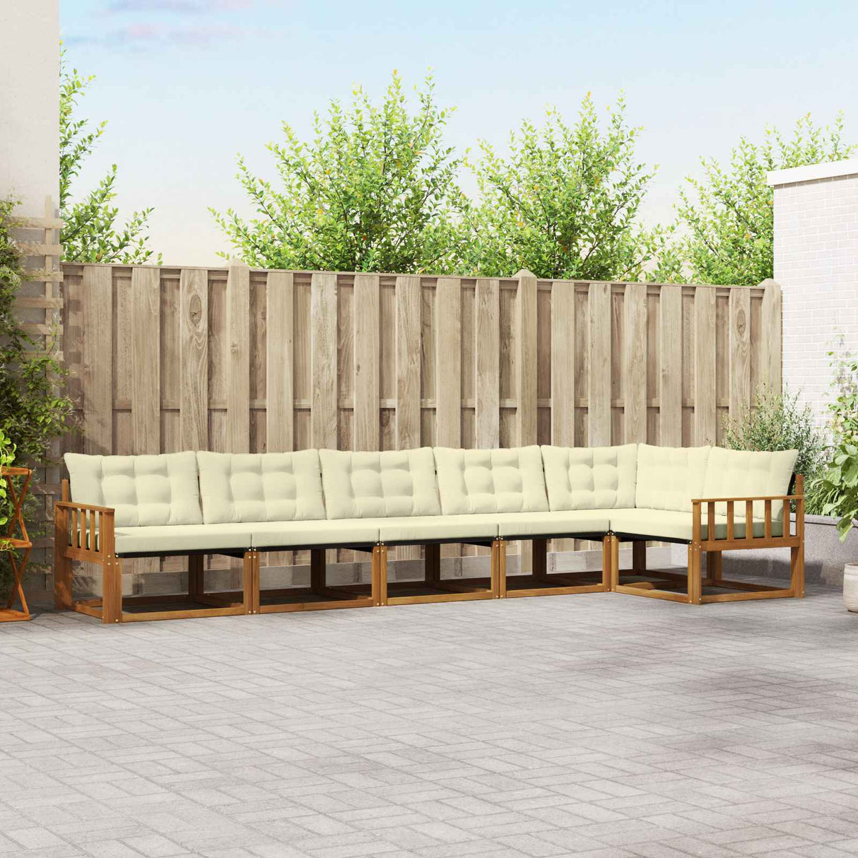 vidaXL Buiten bank set met kussen 6 pcs Natuurlijk en Crème