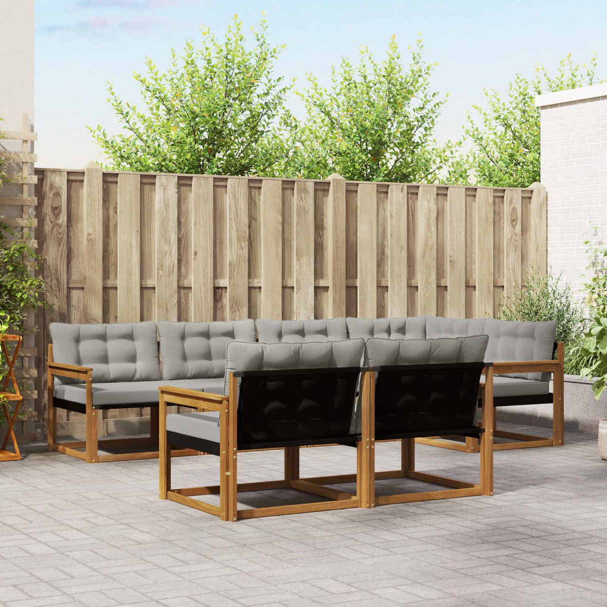 vidaXL Buiten bank set met kussen 7 pcs Natuurlijk en Crème
