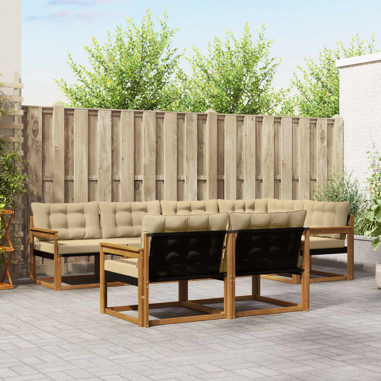 vidaXL Buiten bank set met kussen 7 pcs Natuurlijk en Crème