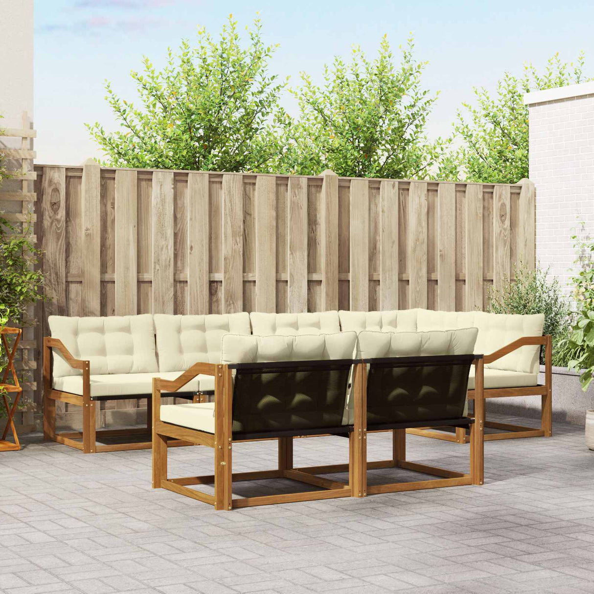 vidaXL Buiten bank set met kussen 7 pcs Natuurlijk en Crème