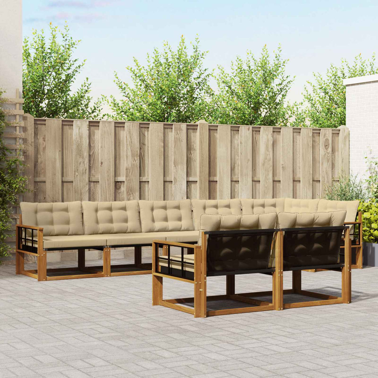 vidaXL Buiten bank set met kussen 8 pcs Natuurlijk en Crème