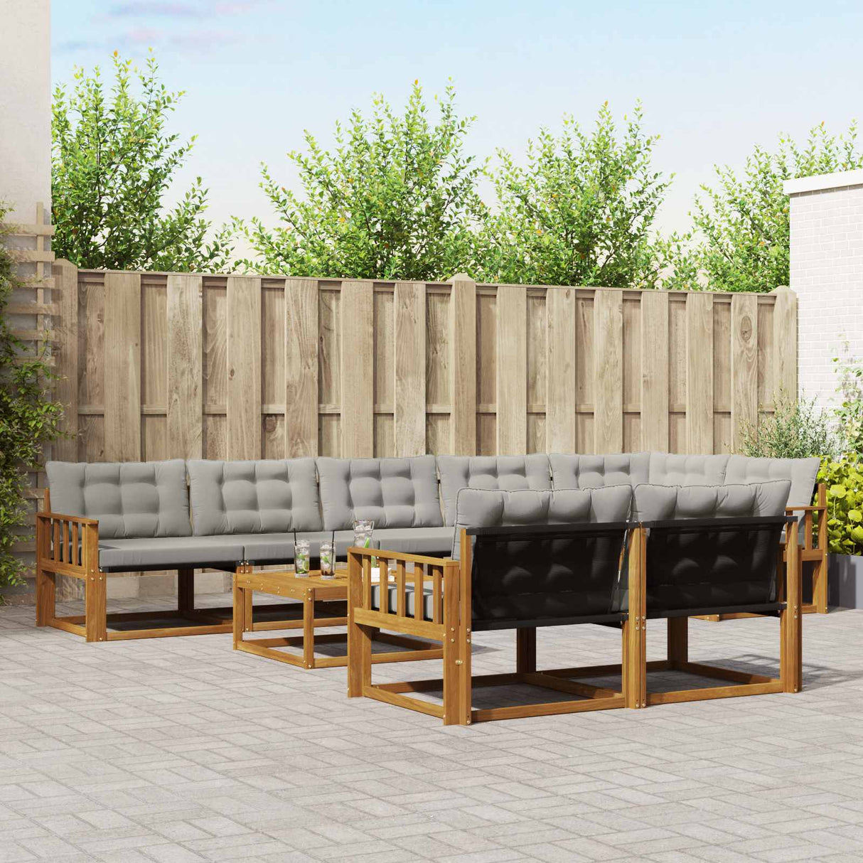 vidaXL Buiten bank set met kussen 9 pcs Natuurlijk en Crème